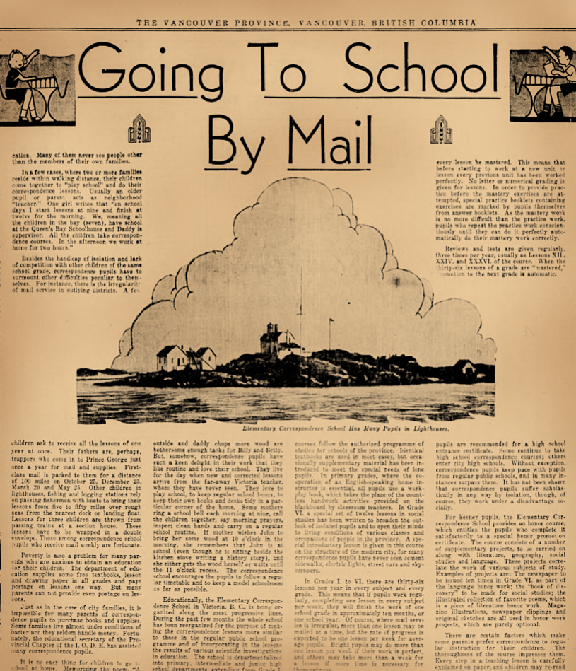 going to school by mail, newspaper article 1934